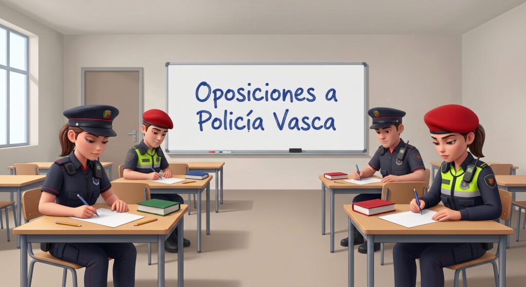 Aspirantes a Ertzaintza y Policía Local haciendo el examen en un aula